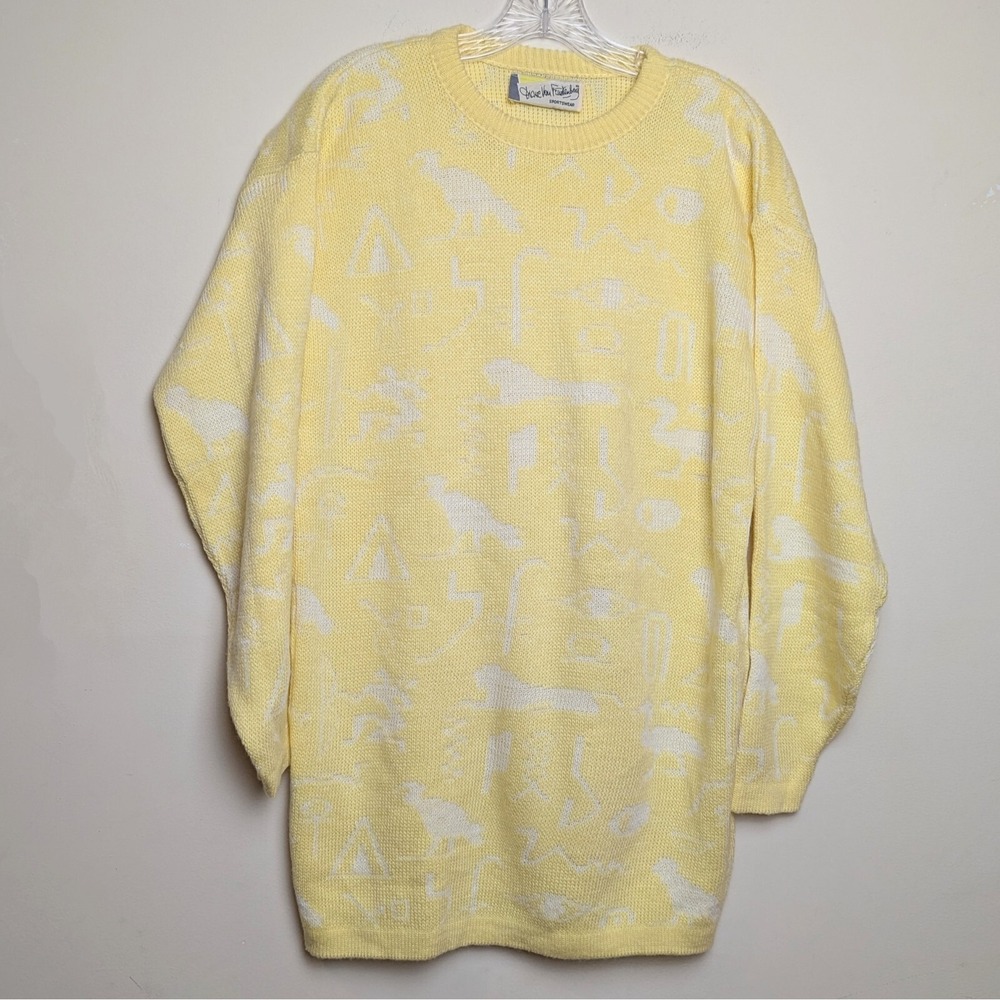 Diane Von Furstenberg DVF Hieroglyphics Egypt VTG 80s Print Mock Neck Sweater‎